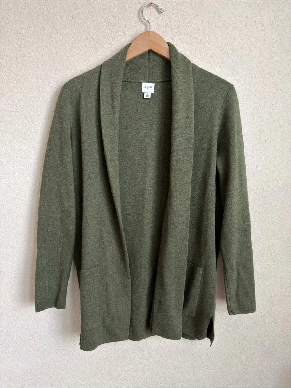 J.Crew Factory Chelsea Sweater Blazer S Academic Green Cotton Open Front Pockets